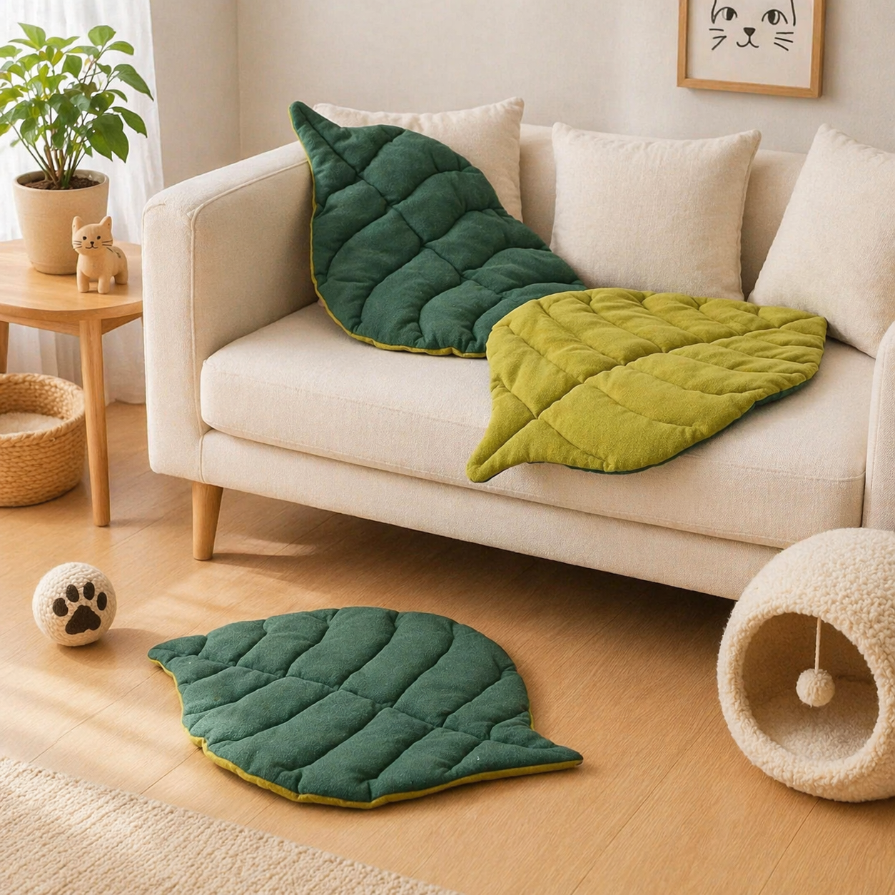 Leaf-Shaped Cat Cushion Bed – Soft Cotton Cozy Pet Mat (Washable, 50x68cm)