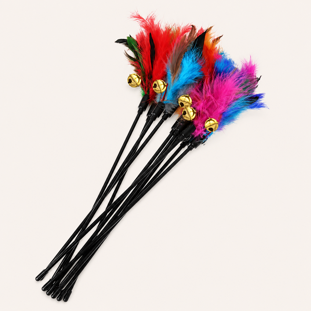 Interactive Cat Rainbow Wand Toy with Feathers & Bell | Colorful Teaser Stick