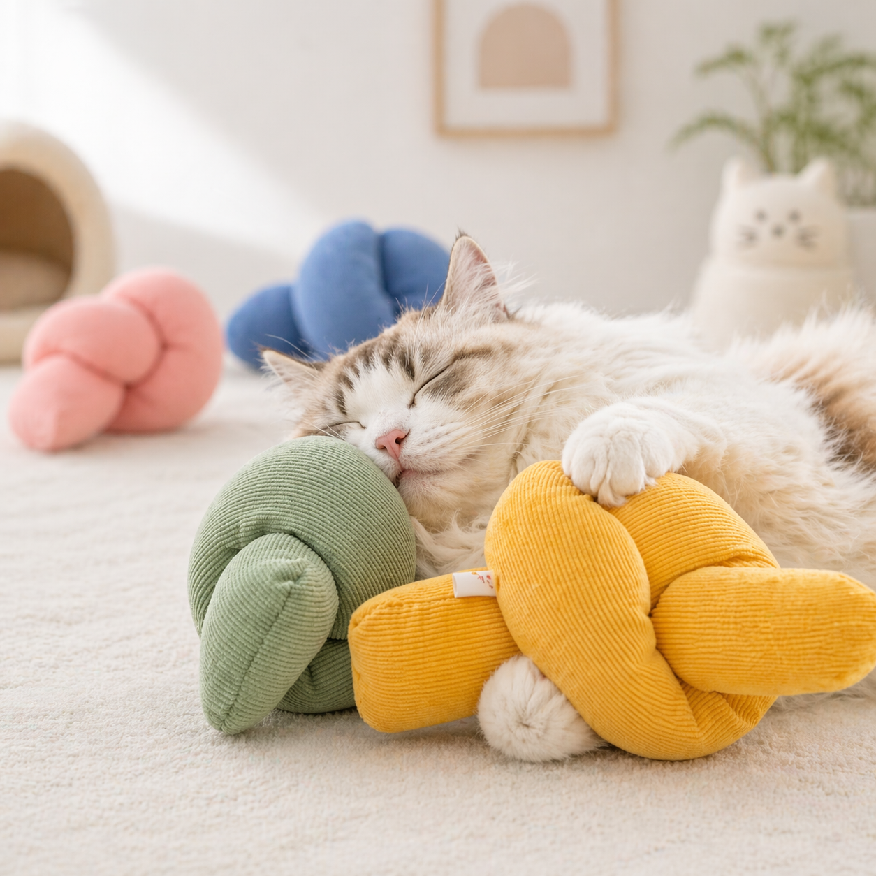 Plush Cat Kick Toy with Catnip & Crinkle Sound | Soft Knot Chew Toy for Cats & Kittens