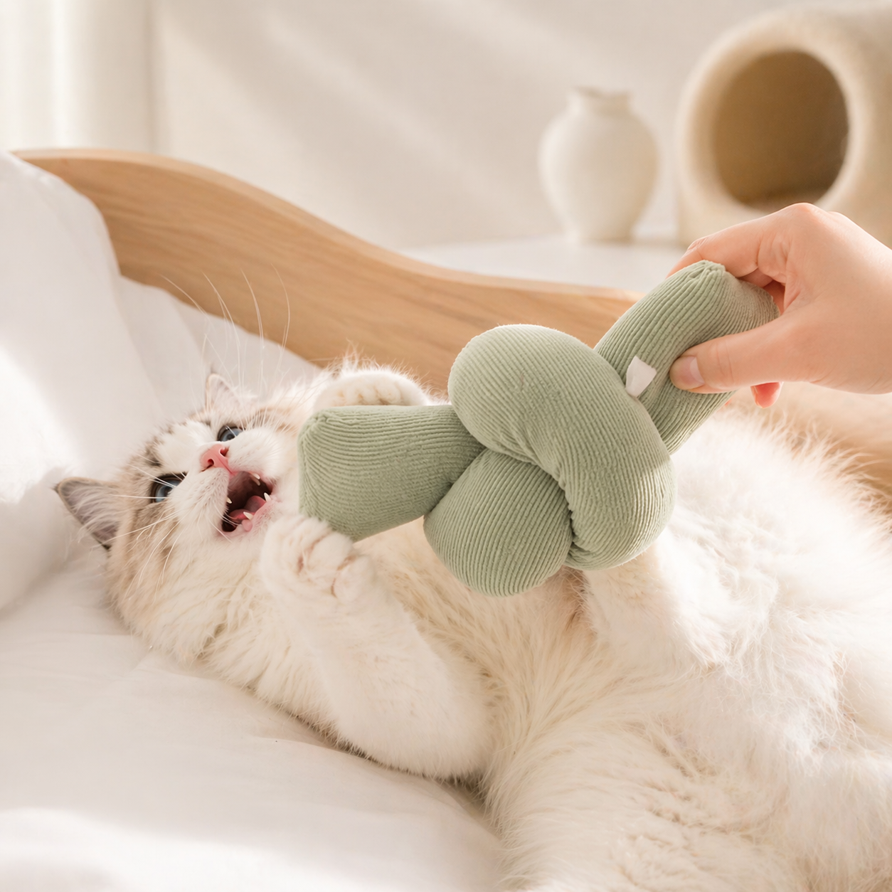 Plush Cat Kick Toy with Catnip & Crinkle Sound | Soft Knot Chew Toy for Cats & Kittens