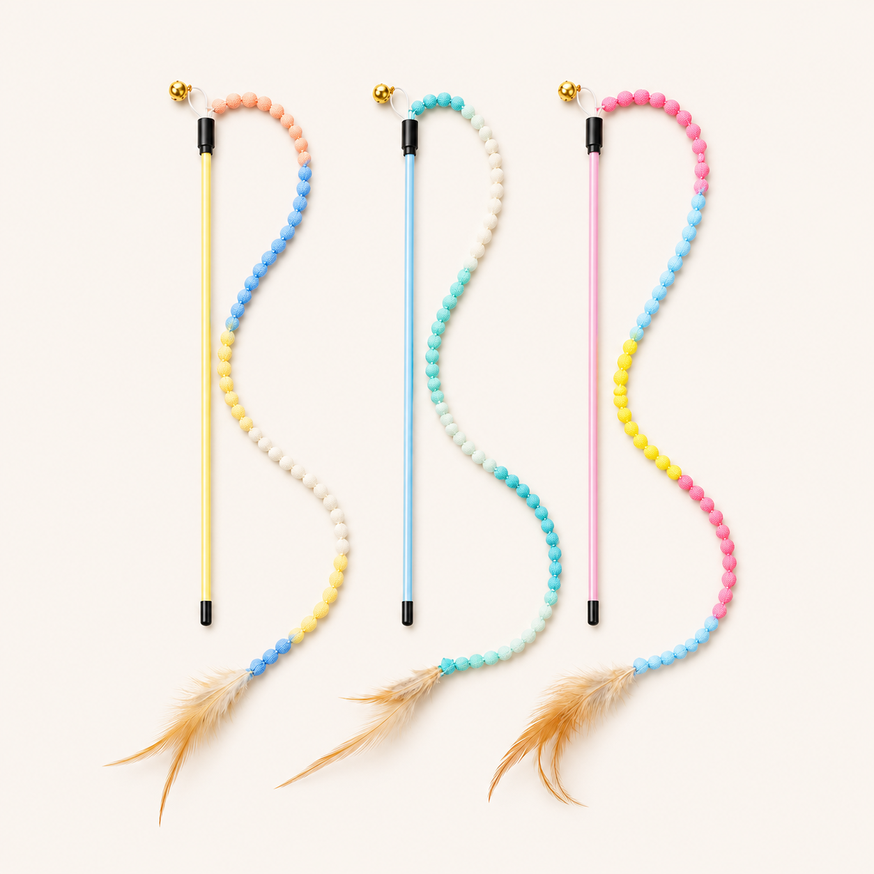 Interactive Cat Rainbow Wand Toy with Feathers – Colourful Teaser Wand for Indoor Cats