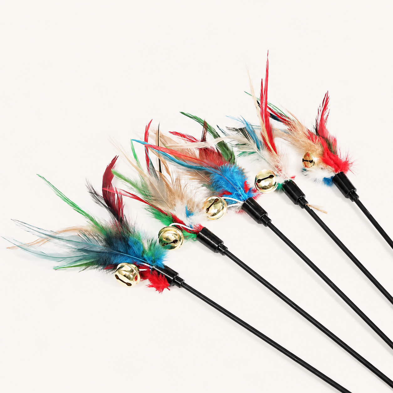 Interactive Cat Rainbow Wand Toy with Feathers & Bell | Colorful Teaser Stick