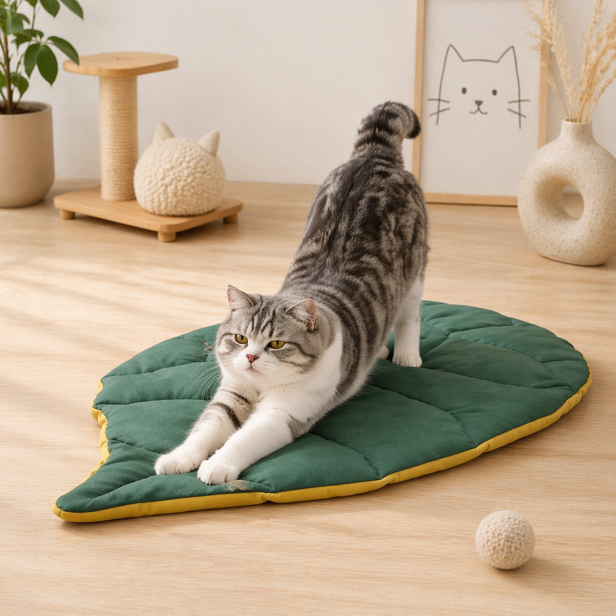 Leaf-Shaped Cat Cushion Bed – Soft Cotton Cozy Pet Mat (Washable, 50x68cm)