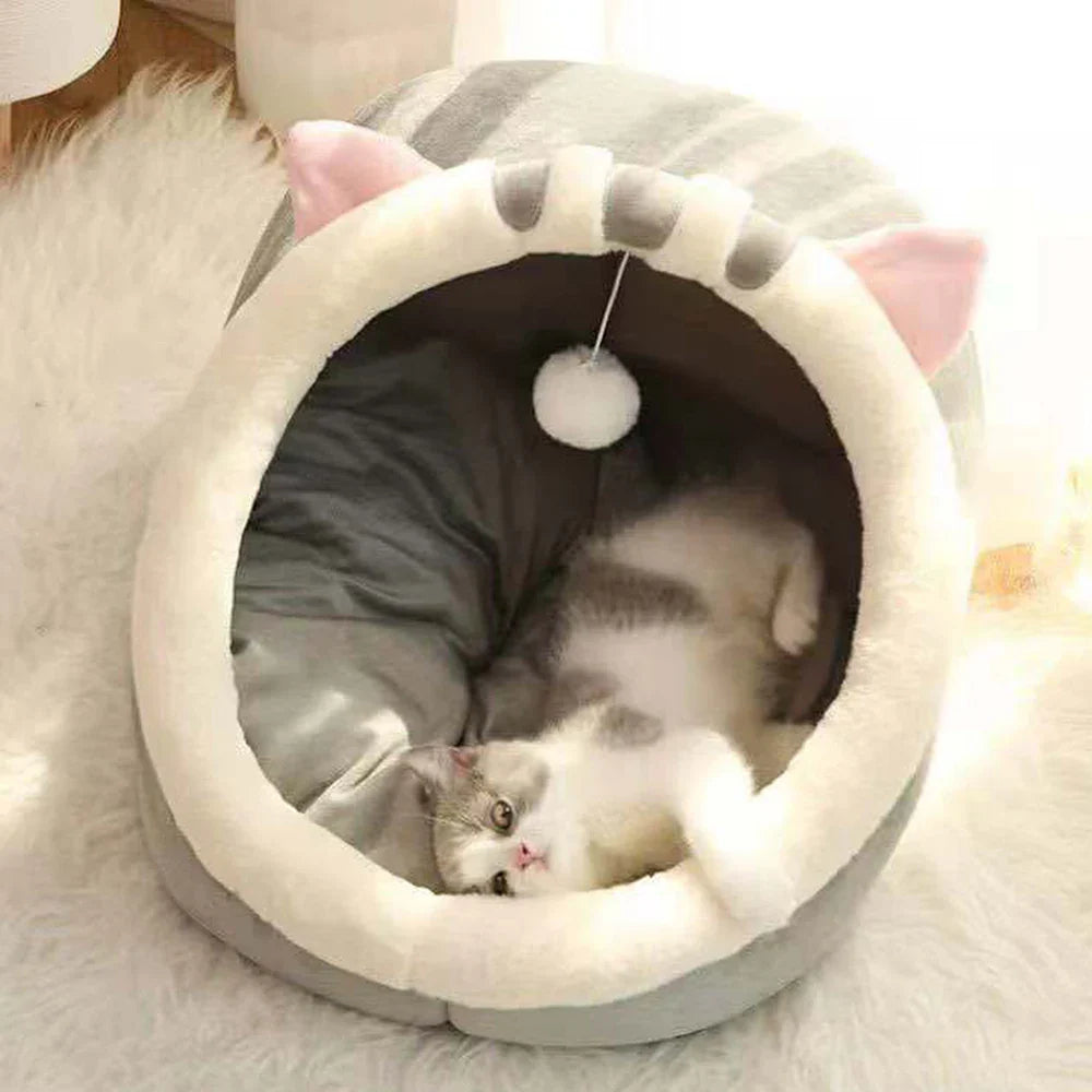 Warm Cat Nest Bed Semi-Closed Winter Pet House for Cats & Small Pets