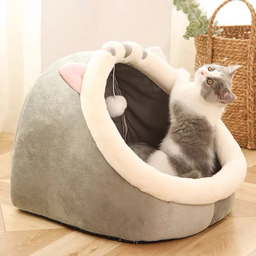 Warm Cat Nest Bed Semi-Closed Winter Pet House for Cats & Small Pets