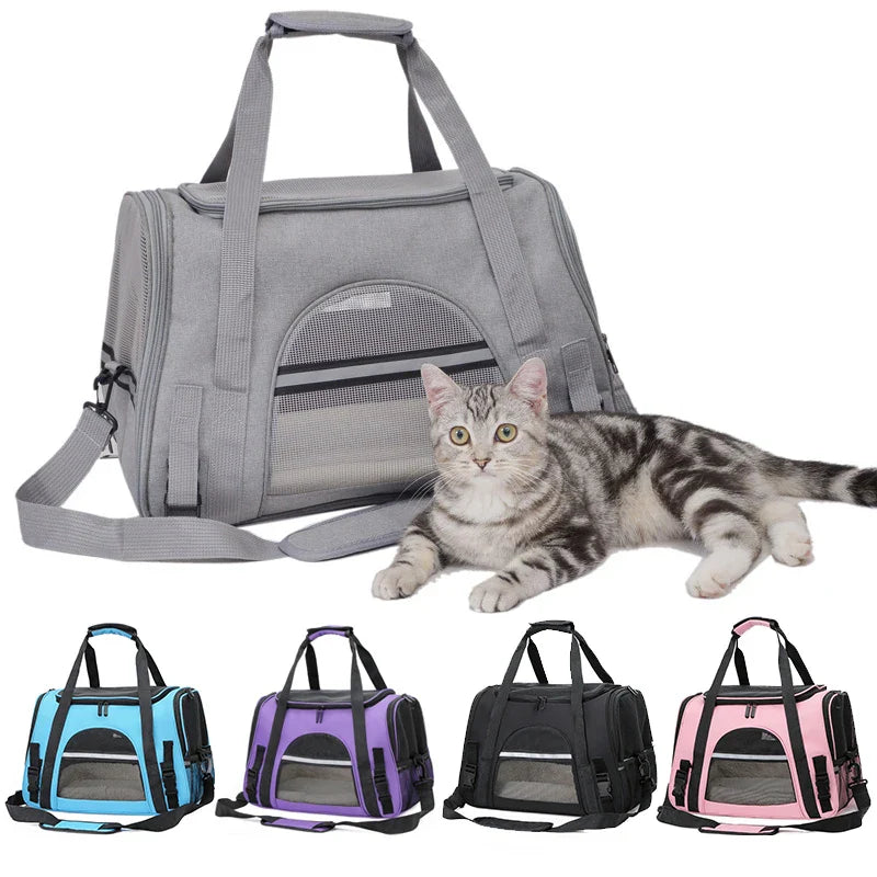 Foldable Cats & Dogs Carrier Bag–Soft Mesh Travel Carrier.