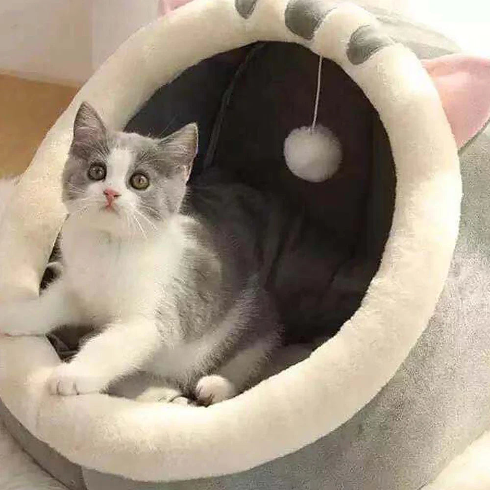 Warm Cat Nest Bed Semi-Closed Winter Pet House for Cats & Small Pets