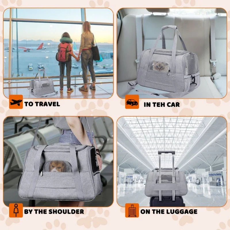 Foldable Cats & Dogs Carrier Bag–Soft Mesh Travel Carrier.